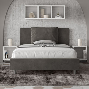 Letto imbottito Matrimoniale francese 140x190 cm Antea - Con rete,Microfibra,Grigio