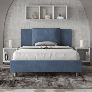 Letto imbottito Matrimoniale francese 140x190 cm Antea - Contenitore,Microfibra,Blu