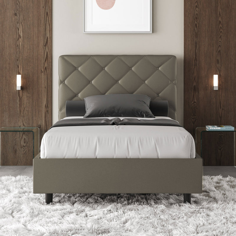 Letto imbottito Matrimoniale francese 140x200 cm Priya - Similpelle,Cappuccino,Con rete