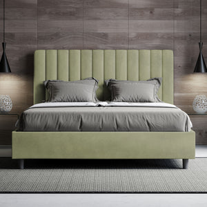 Letto imbottito Matrimoniale francese 140x210 cm Agueda - Contenitore,Microfibra,Tè verde