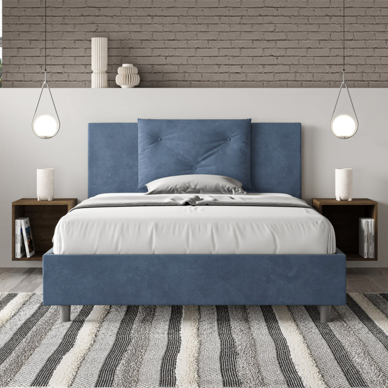 Letto imbottito Matrimoniale francese 140x210 cm Appia - Senza rete,Microfibra,Blu