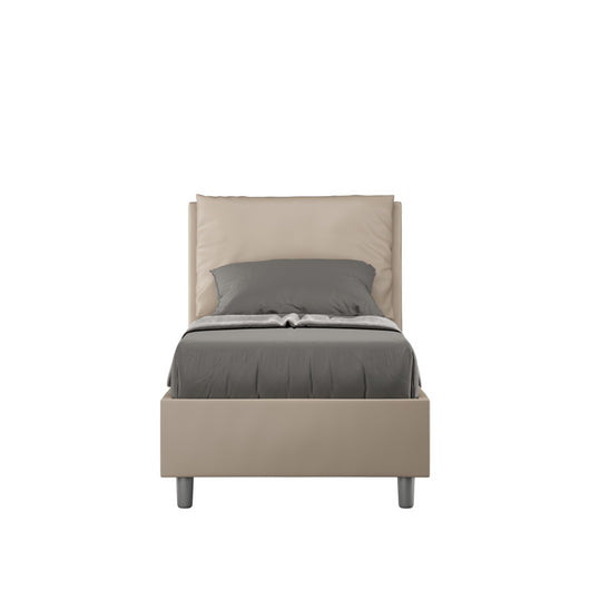 Letto imbottito Singolo 80x190 cm Antea - Senza rete,Similpelle,Tortora