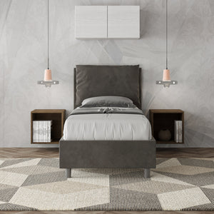 Letto imbottito Singolo 80x190 cm Antea - Contenitore,Microfibra,Grigio