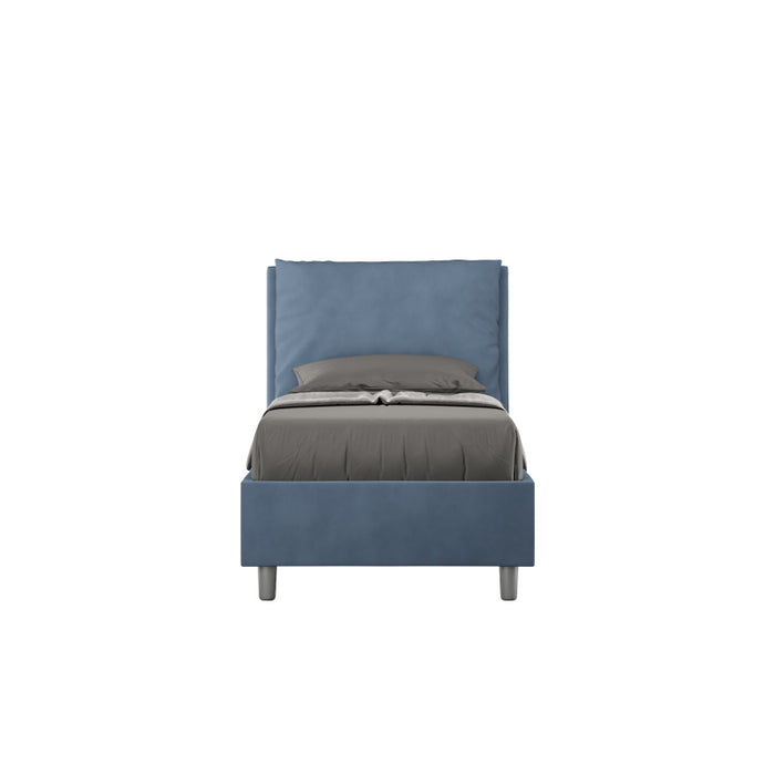 Letto imbottito Singolo 80x190 cm Antea - Con rete,Microfibra,Blu