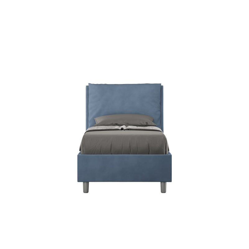 Letto imbottito Singolo 80x190 cm Antea - Con rete,Microfibra,Blu