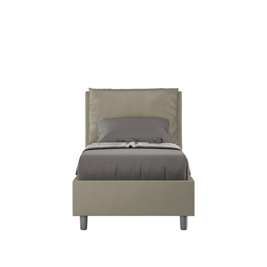 Letto imbottito Singolo 80x190 cm Antea - Similpelle,Cappuccino,Con rete