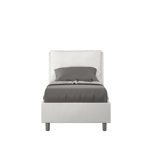 Letto imbottito Singolo 80x190 cm Antea - Bianco,Similpelle,Contenitore