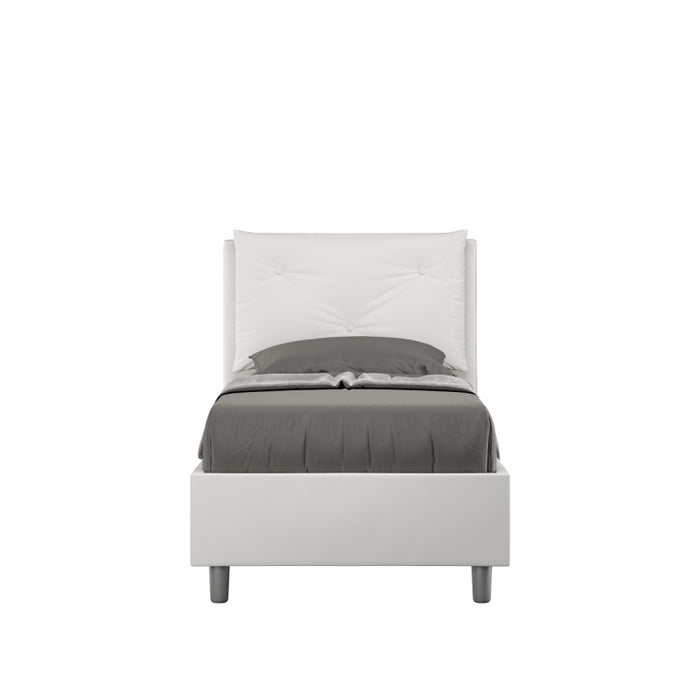 Letto imbottito Singolo 80x190 cm Appia - Bianco,Similpelle,Contenitore