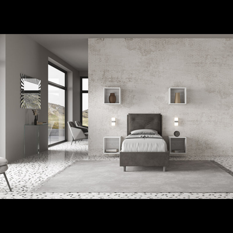 Letto imbottito Singolo 80x190 cm Appia - Contenitore,Microfibra,Grigio