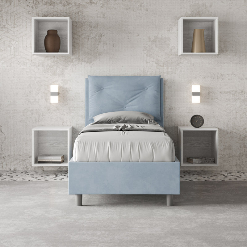 Letto imbottito Singolo 80x190 cm Appia - Senza rete,Microfibra,Azzurro