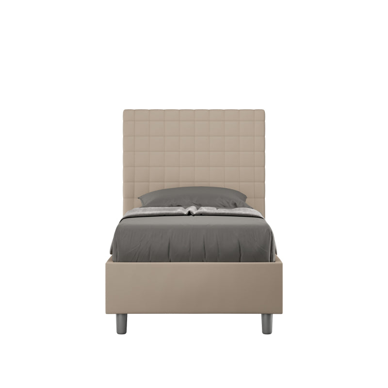 Letto imbottito Singolo 80x190 cm Sunny - Similpelle,Tortora,Contenitore