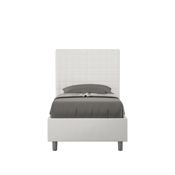 Letto imbottito Singolo 80x190 cm Sunny - Bianco,Similpelle,Contenitore