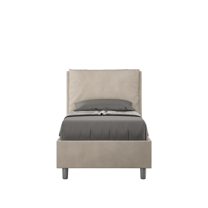 Letto imbottito Singolo 80x200 cm Antea - Con rete,Microfibra,Sabbia