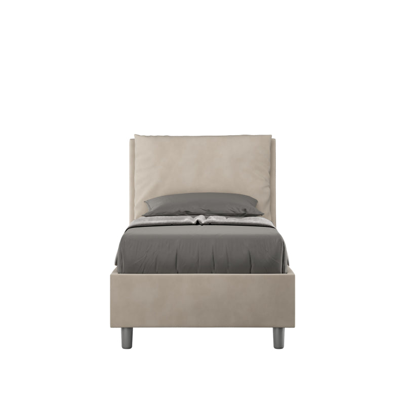 Letto imbottito Singolo 80x200 cm Antea - Contenitore,Microfibra,Sabbia