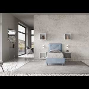 Letto imbottito Singolo 80x200 cm Appia - Contenitore,Microfibra,Azzurro