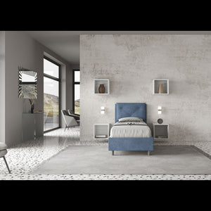 Letto imbottito Singolo 80x200 cm Appia - Senza rete,Microfibra,Blu