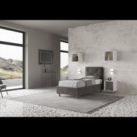 Letto imbottito Singolo 80x200 cm Appia - Contenitore,Microfibra,Grigio