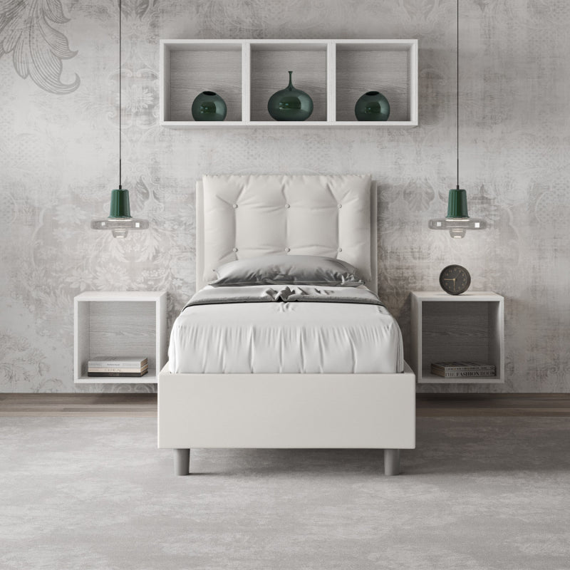 Letto imbottito Singolo 80x210 cm Annalisa - Bianco,Similpelle,Contenitore