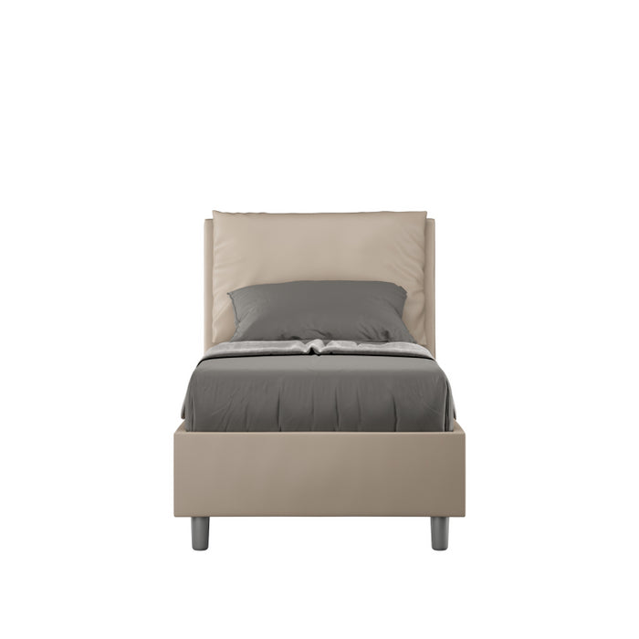 Letto imbottito Singolo 80x210 cm Antea - Similpelle,Tortora,Contenitore