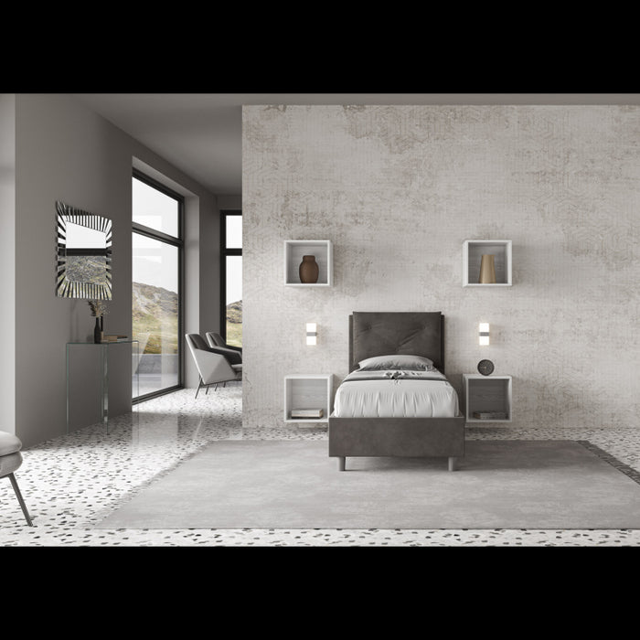 Letto imbottito Singolo 80x210 cm Appia - Con rete,Microfibra,Grigio