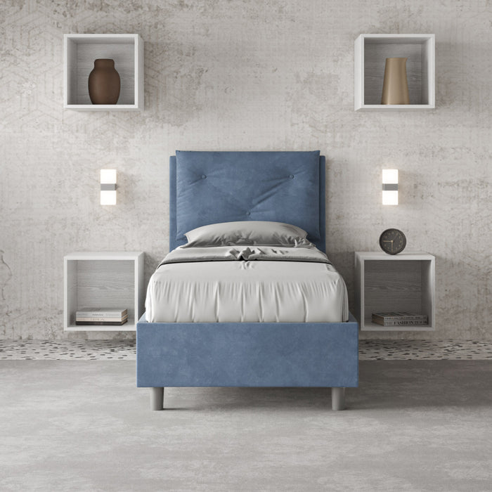 Letto imbottito Singolo 80x210 cm Appia - Con rete,Microfibra,Blu