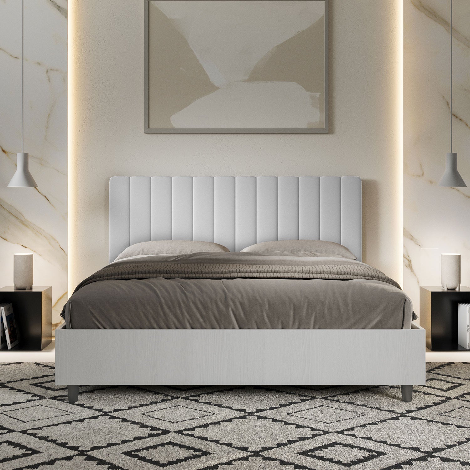 Letto Matrimoniale 160x200 cm Senza Rete Kaia Bianco