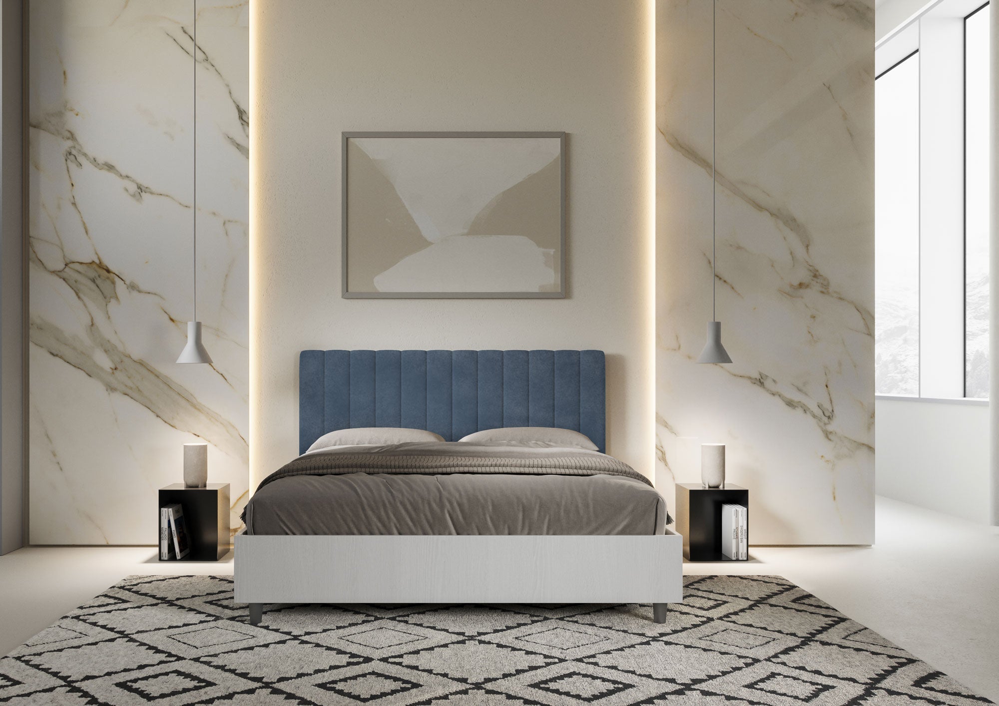 Letto Matrimoniale 160x190 cm con Rete Kaia Blu