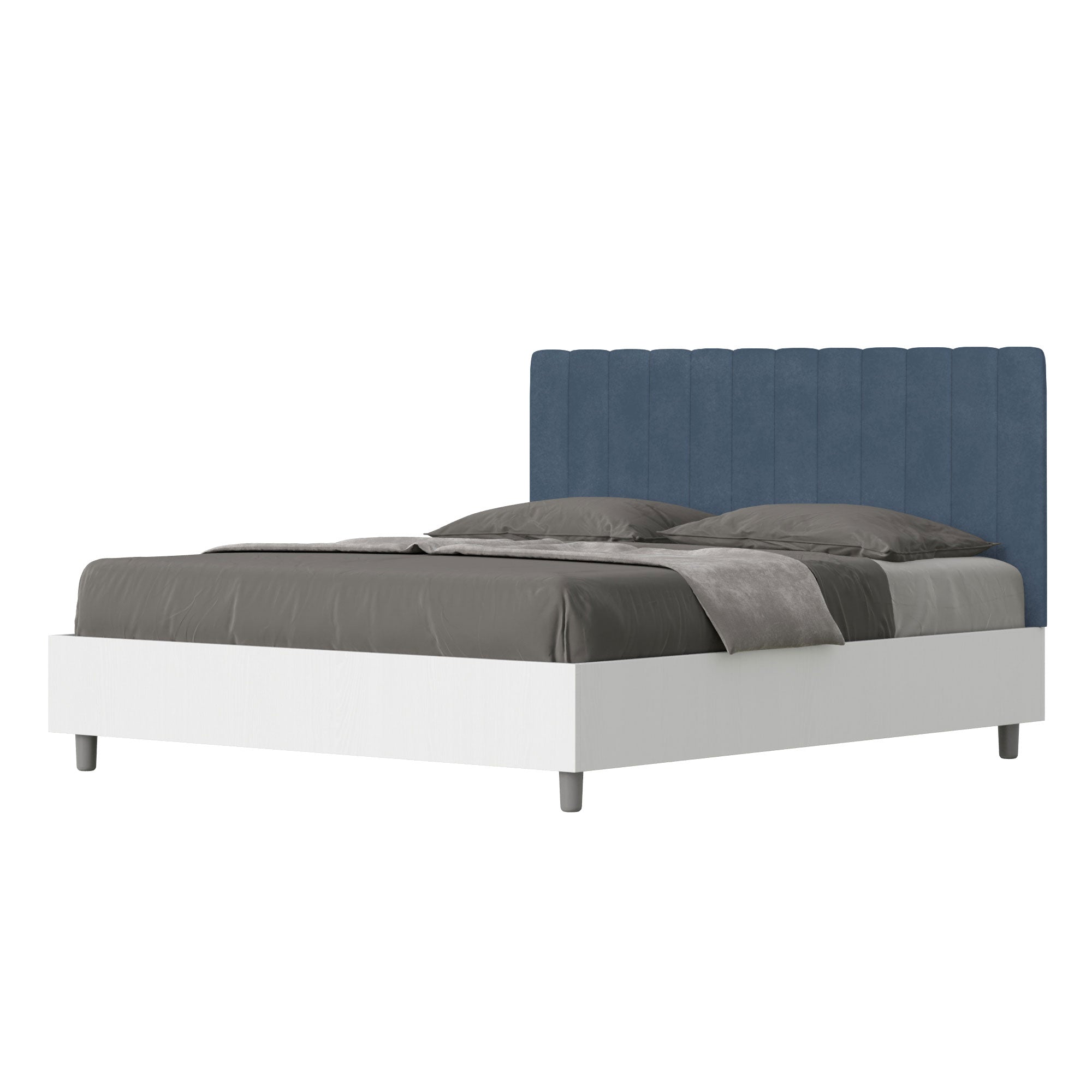 Letto Matrimoniale 160x200 cm con Rete e Contenitore Kaia Blu