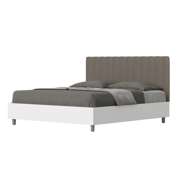 Letto Matrimoniale 160x200 cm con Rete e Contenitore Kaia Cappuccino