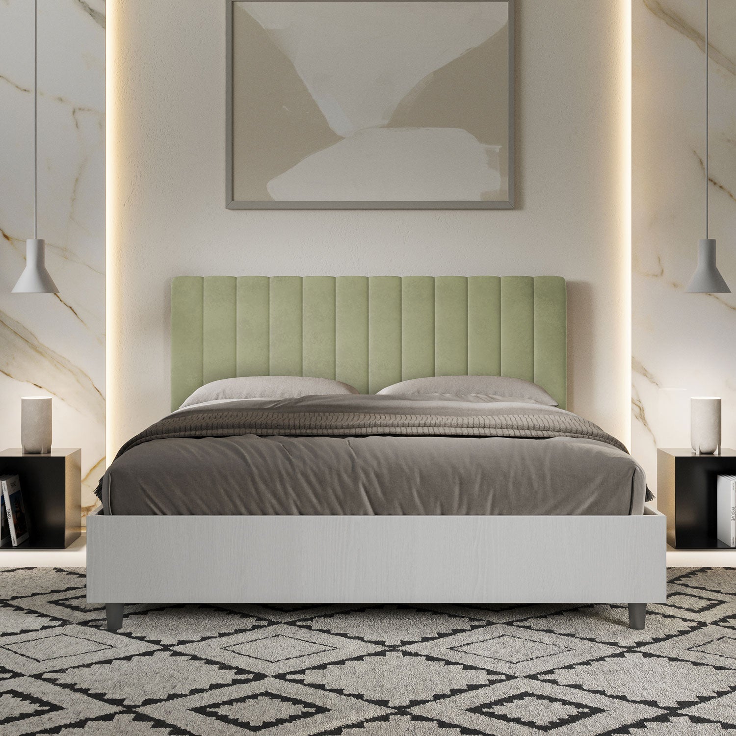 Letto Matrimoniale 160x200 cm con Rete Kaia Tè verde