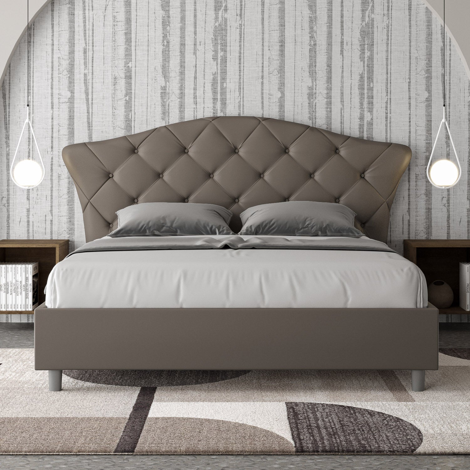 Letto matrimoniale contenitore imbottito 160x200 similpelle cappuccino Langre