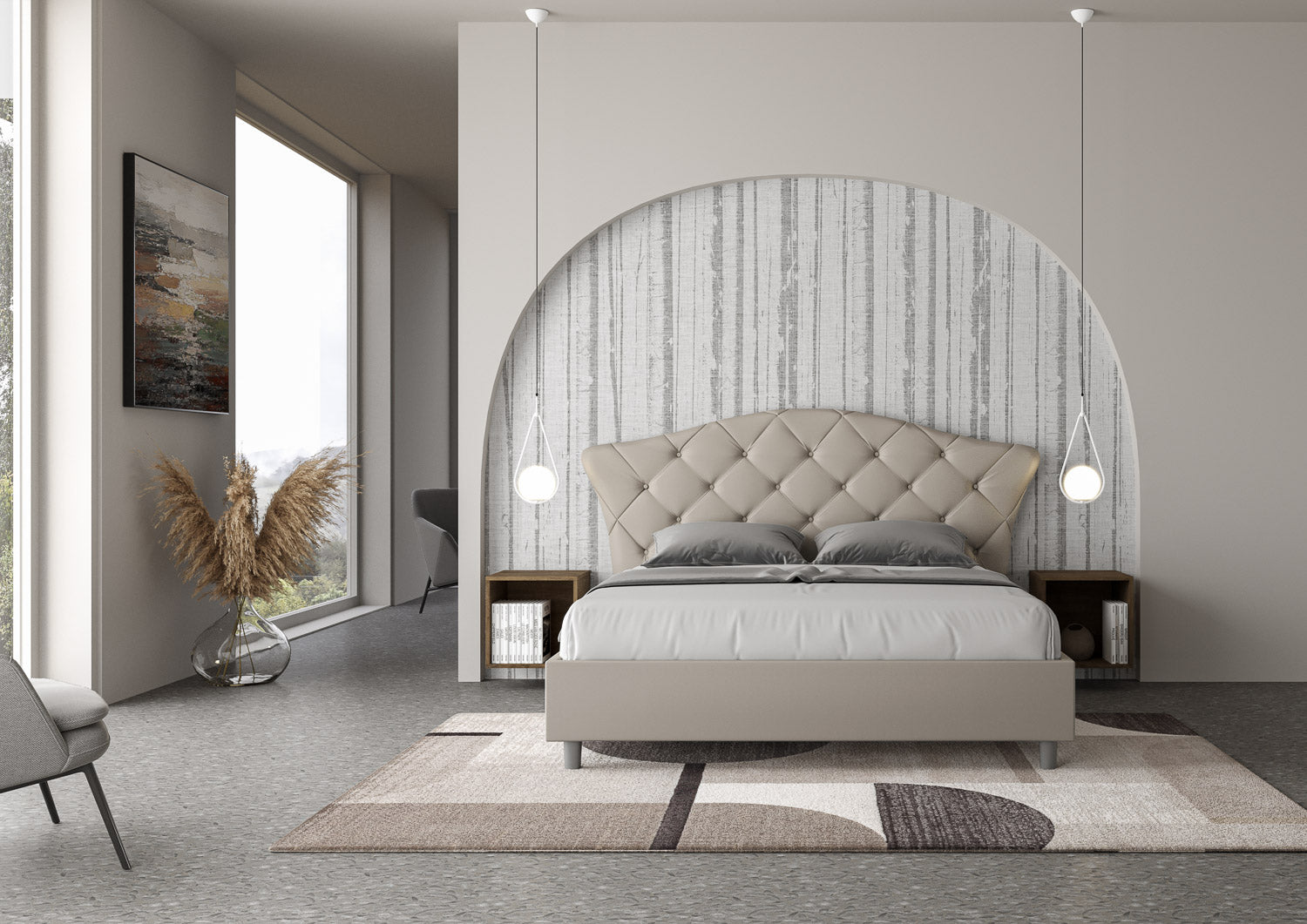 Letto matrimoniale senza rete imbottito 160x210 similpelle tortora Langre