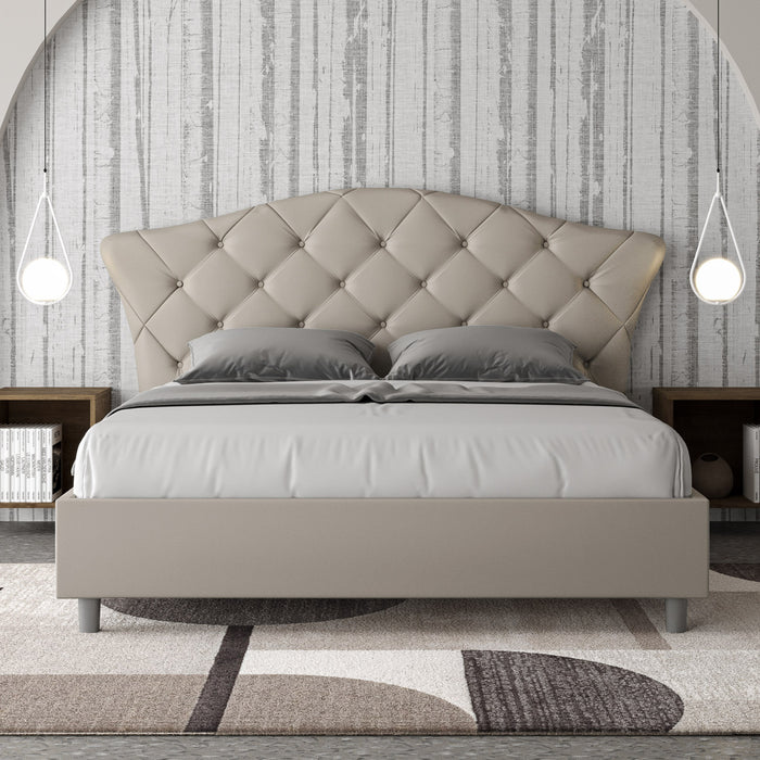 Letto matrimoniale con rete imbottito 160x210 similpelle tortora Langre