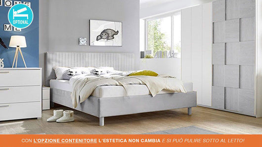 Letto matrimoniale Vertigo in tessuto grigio imbottito, testiera a righe ZLCLET-GRIGIOVMNC