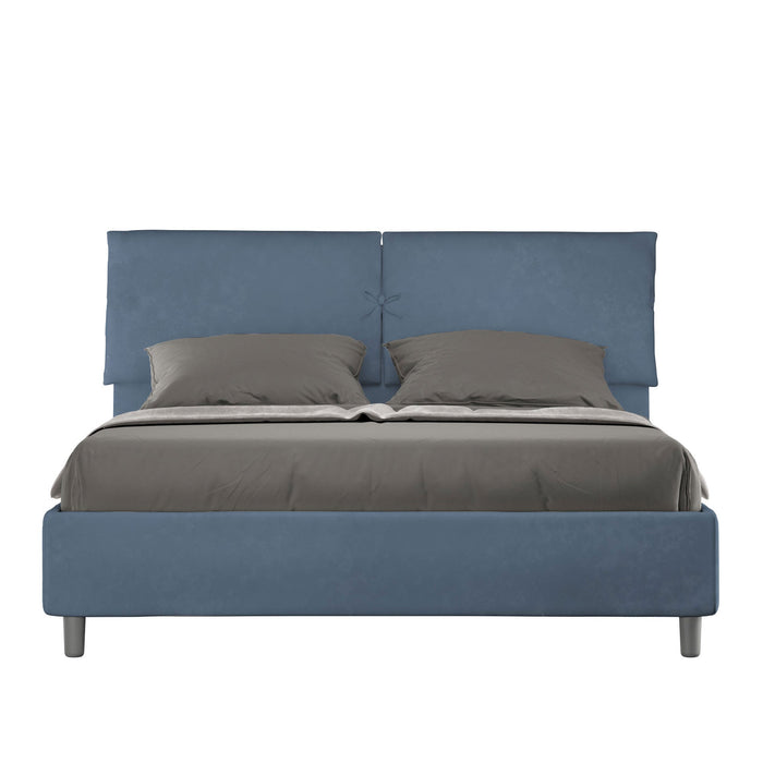 Letto Matrimoniale 160x190 cm con Rete e Contenitore Mados Blu