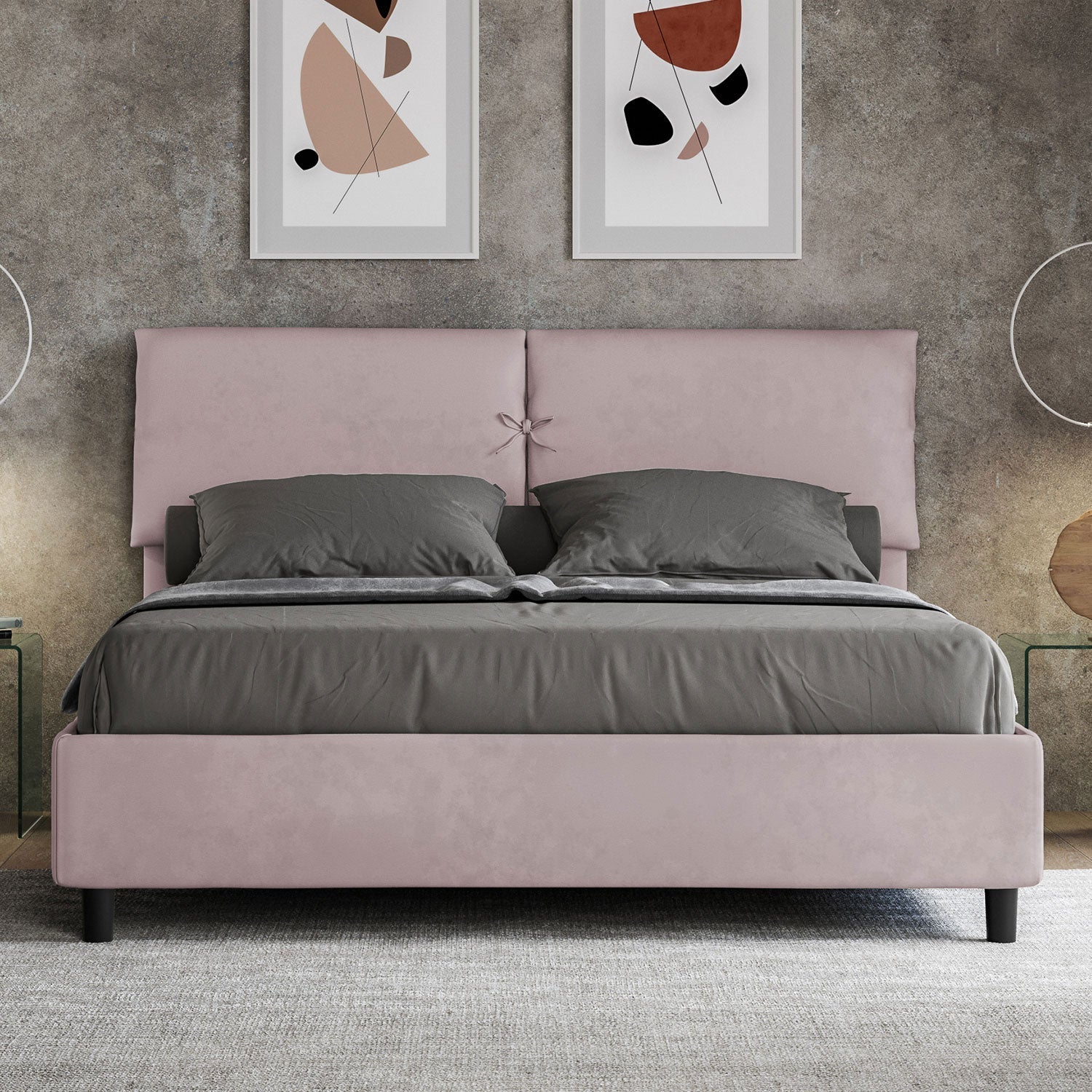 Letto Matrimoniale 160x190 cm con Rete e Contenitore Mados Glicine