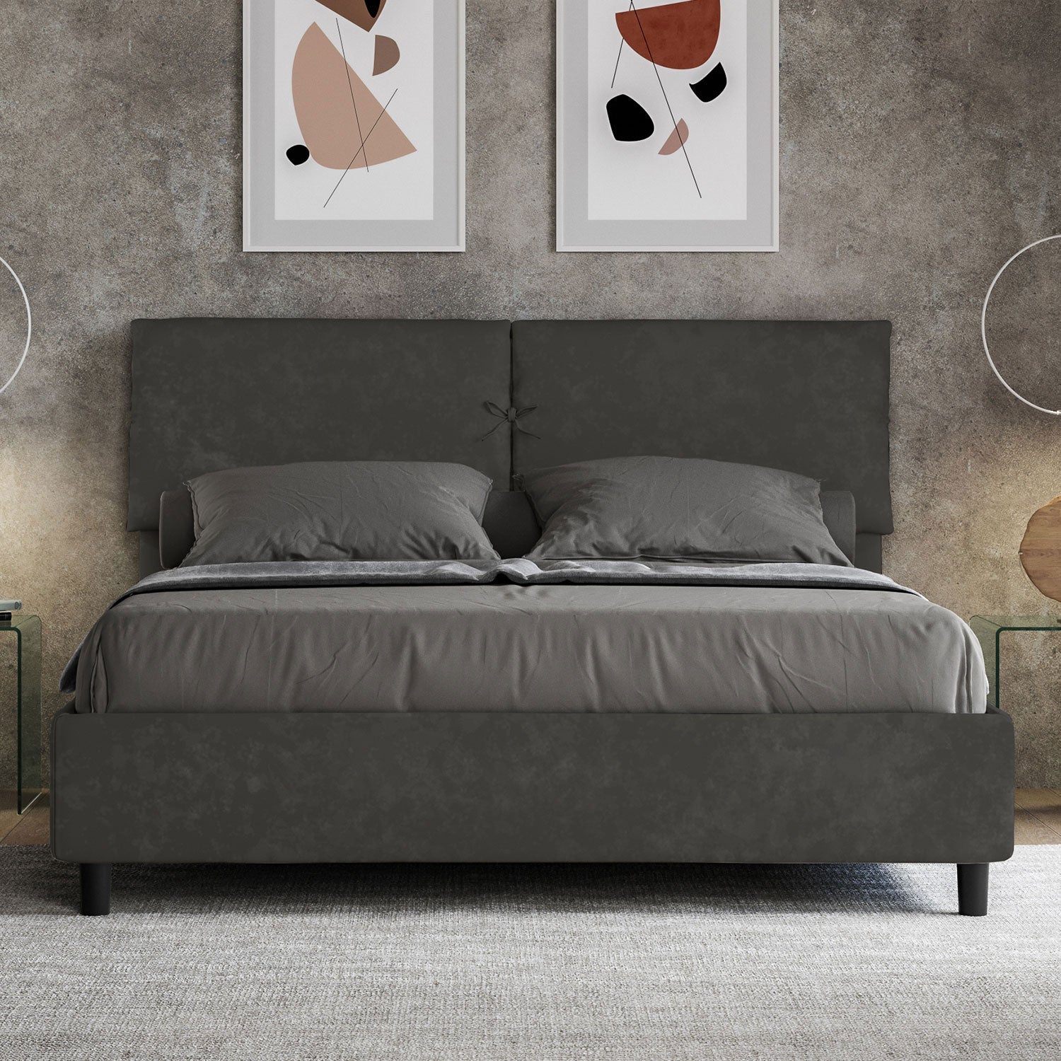 Letto Matrimoniale 160x210 cm con Rete Mados Grigio