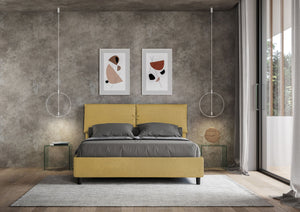 Letto Matrimoniale 160x190 cm con Rete e Contenitore Mados Ocra