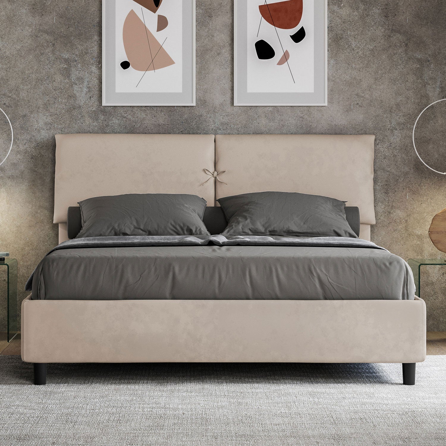 Letto Matrimoniale 160x210 cm con Rete e Contenitore Mados Sabbia