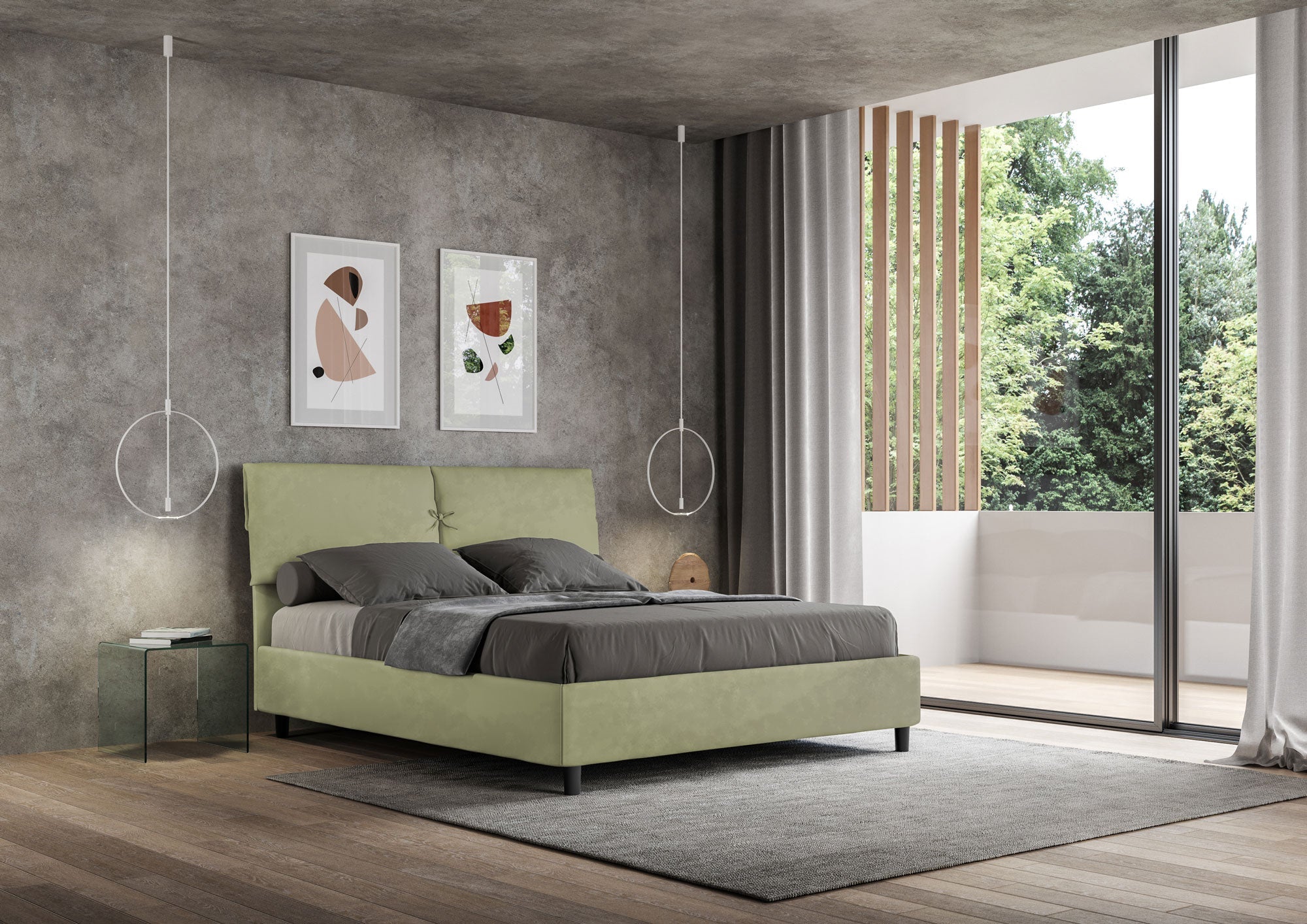 Letto Matrimoniale 160x210 cm con Rete e Contenitore Mados Tè verde