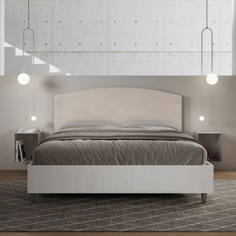 Letto Matrimoniale 160x190 cm struttura bianco frassino testata Ant - Con rete,Microfibra,Sabbia