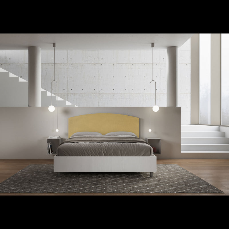 Letto Matrimoniale 160x190 cm struttura bianco frassino testata Ant - Con rete,Microfibra,Ocra