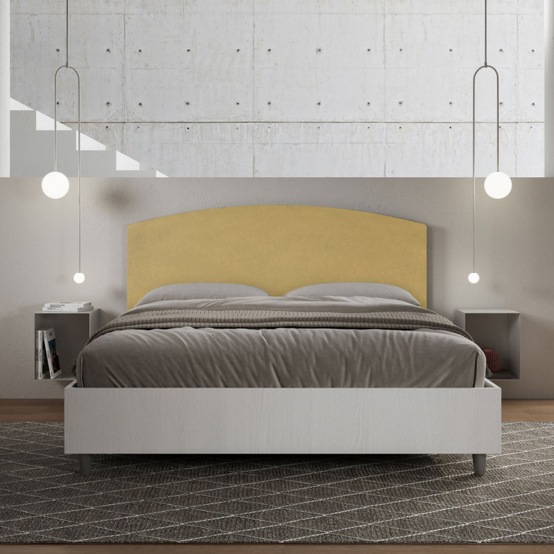 Letto Matrimoniale 160x190 cm struttura bianco frassino testata Ant - Contenitore,Microfibra,Ocra