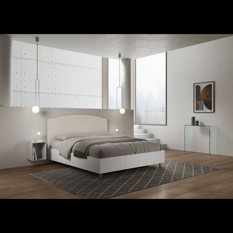 Letto Matrimoniale 160x190 cm struttura bianco frassino testata Ant - Senza rete,Similpelle,Tortora