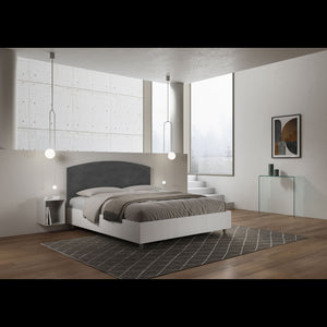 Letto Matrimoniale 160x190 cm struttura bianco frassino testata Ant - Contenitore,Microfibra,Grigio