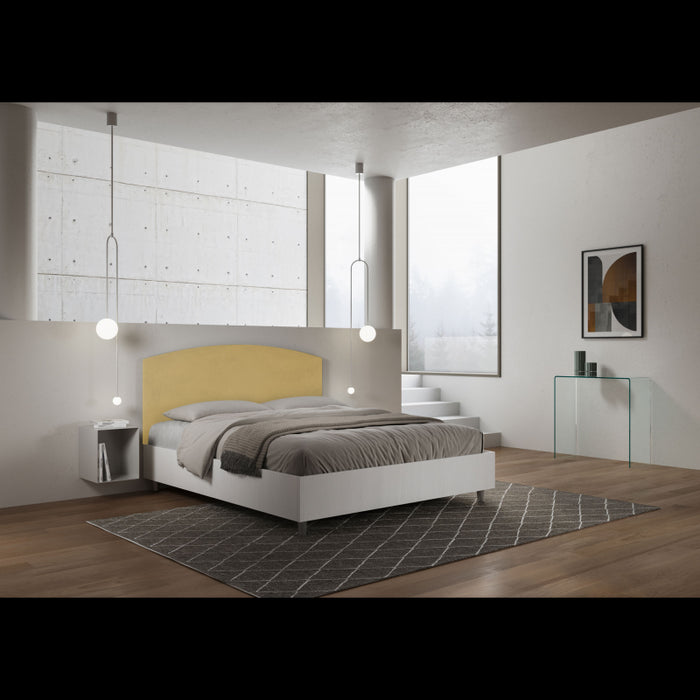 Letto Matrimoniale 160x190 cm struttura bianco frassino testata Ant - Con rete,Microfibra,Ocra