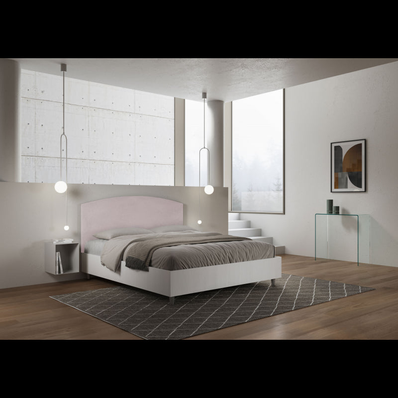 Letto Matrimoniale 160x190 cm struttura bianco frassino testata Ant - Senza rete,Glicine,Microfibra