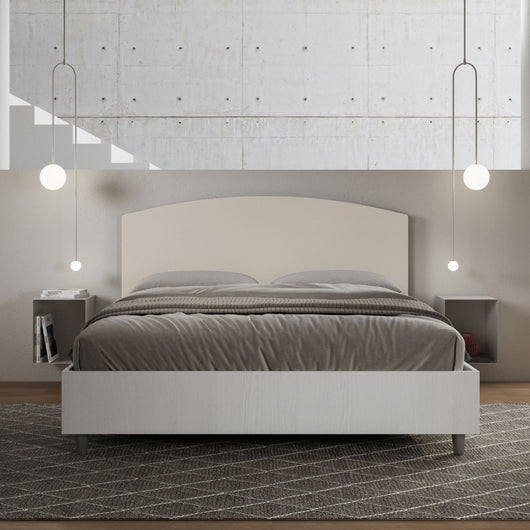 Letto Matrimoniale 160x190 cm struttura bianco frassino testata Ant - Senza rete,Similpelle,Tortora