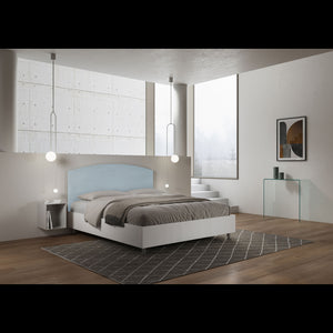 Letto Matrimoniale 160x190 cm struttura bianco frassino testata Ant - Senza rete,Microfibra,Azzurro