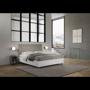 Letto Matrimoniale 160x190 cm struttura bianco frassino testata Bur - Similpelle,Tortora,Con rete